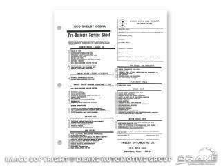 1968-1970 MUSTANG SHELBY PRE-DELIVERY SHEETS
