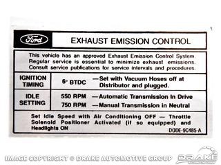 1970 FORD MUSTANG 200 CID 6 CYL ENGINE EMISSIONS DECAL